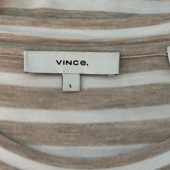 Vince Round Neck Long Sleeve Striped Knit Top Tan White Size Large - Picture 7 of 10